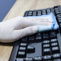 Concept Prevention cleaning frequently, Focus on the high traffi Concept Prevention cleaning frequently, Focus on the high traffic areas that enable pathogens to spread around the computer equipment such as keyboard computer